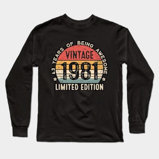 Vintage 1981 43rd Birthday Gift Men Women 43 Years Old Long Sleeve T-Shirt